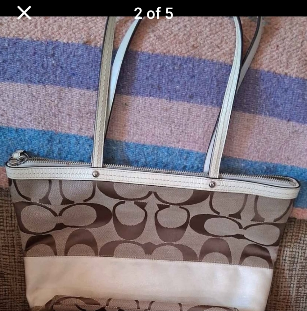 Coach Signature Beige and Brown Tote